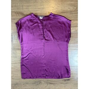 Pippa Purple 100% Silk Keyhole Band Collar Cap Sleeve Blouse Top Size 2